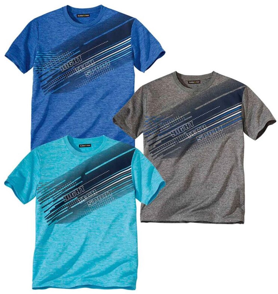 ATLAS FOR MEN - Set van 3 gevlamde T-shirts Sporting - Heren - Verkrijgbaar in grote maten - L