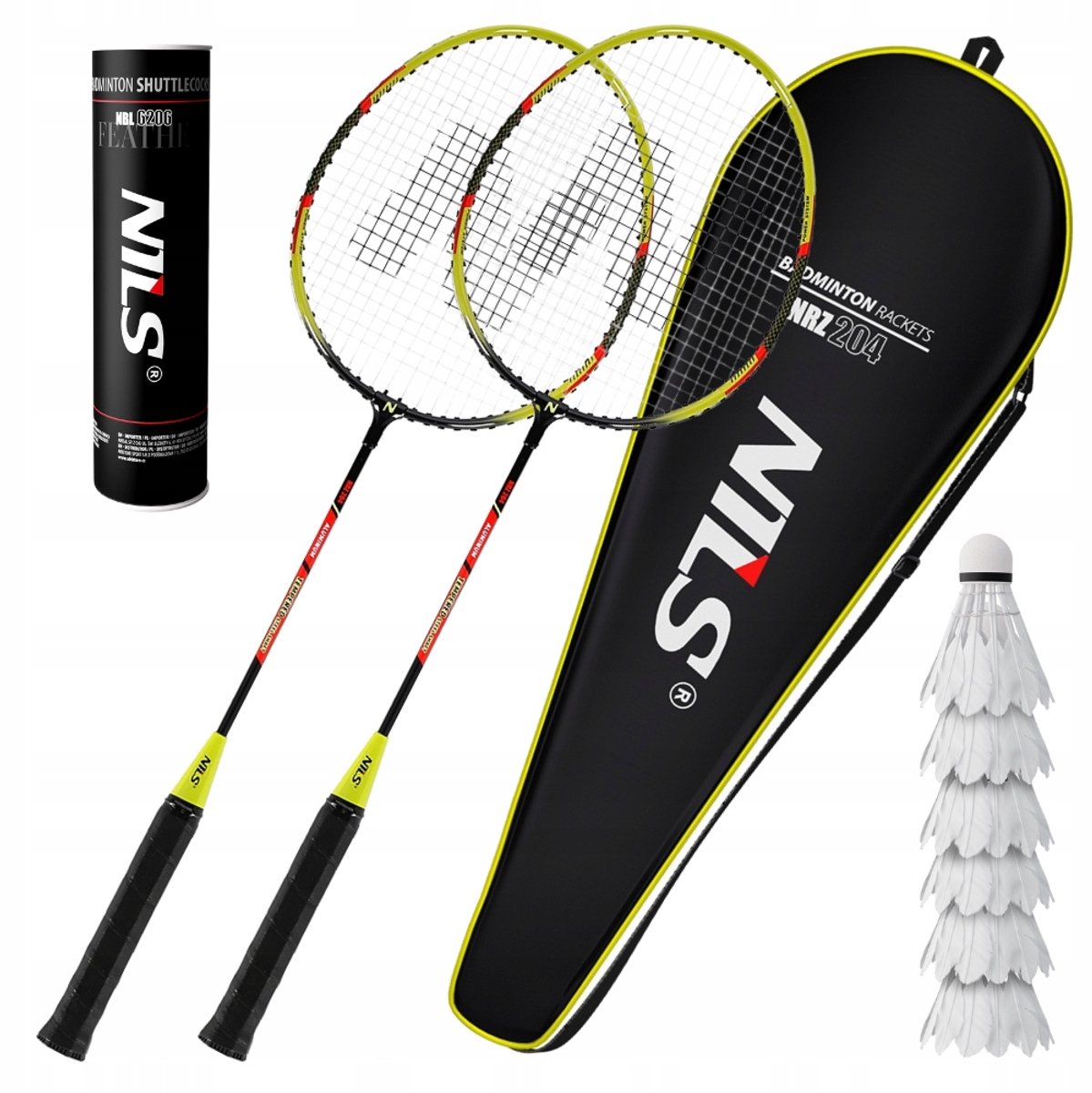 Nils Badmintonset: 2 rackets, 6 shuttles en hoes - Recreatie