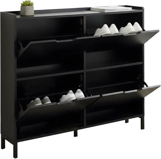 Schoenenkast - 100 cm - met kleppen - zwart