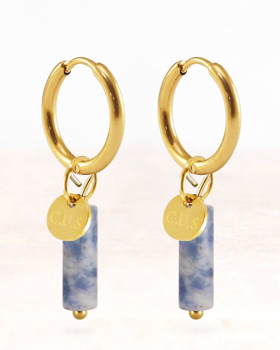 CUS Oorbellen Gaia Spot Sodalite - Oorbellen - Edelsteen - Goud - Giftset - Cadeau voor vrouwen - Stainless steel