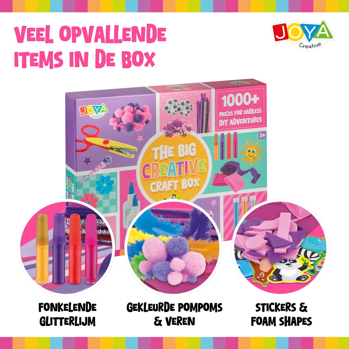Joya Creative Knutselpakket Meisjes 1000+ - Knutselset met Inspiratieboekje - Knutselpakket voor Creatief Knutselen - Pipe Cleaners, Pompoms, Glitter - Knutselkoffer — afbeelding 3