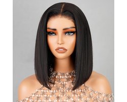 Glueless Bob Pruik Dames Kleur 1B - 100% Echt Menselijk Haar Lace Front Wig Kort Kapsel