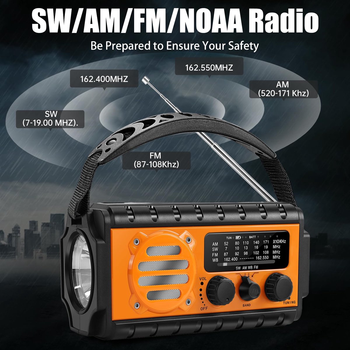 Noodradio met 20000mAh Powerbank - SW/NOAA/AM/FM weerradio, handbediende oplader met grote batterij, draagbaar, opladen van mobiele telefoon, SOS, zaklamp voor noodgevallen/thuis en outdoor – foto 7