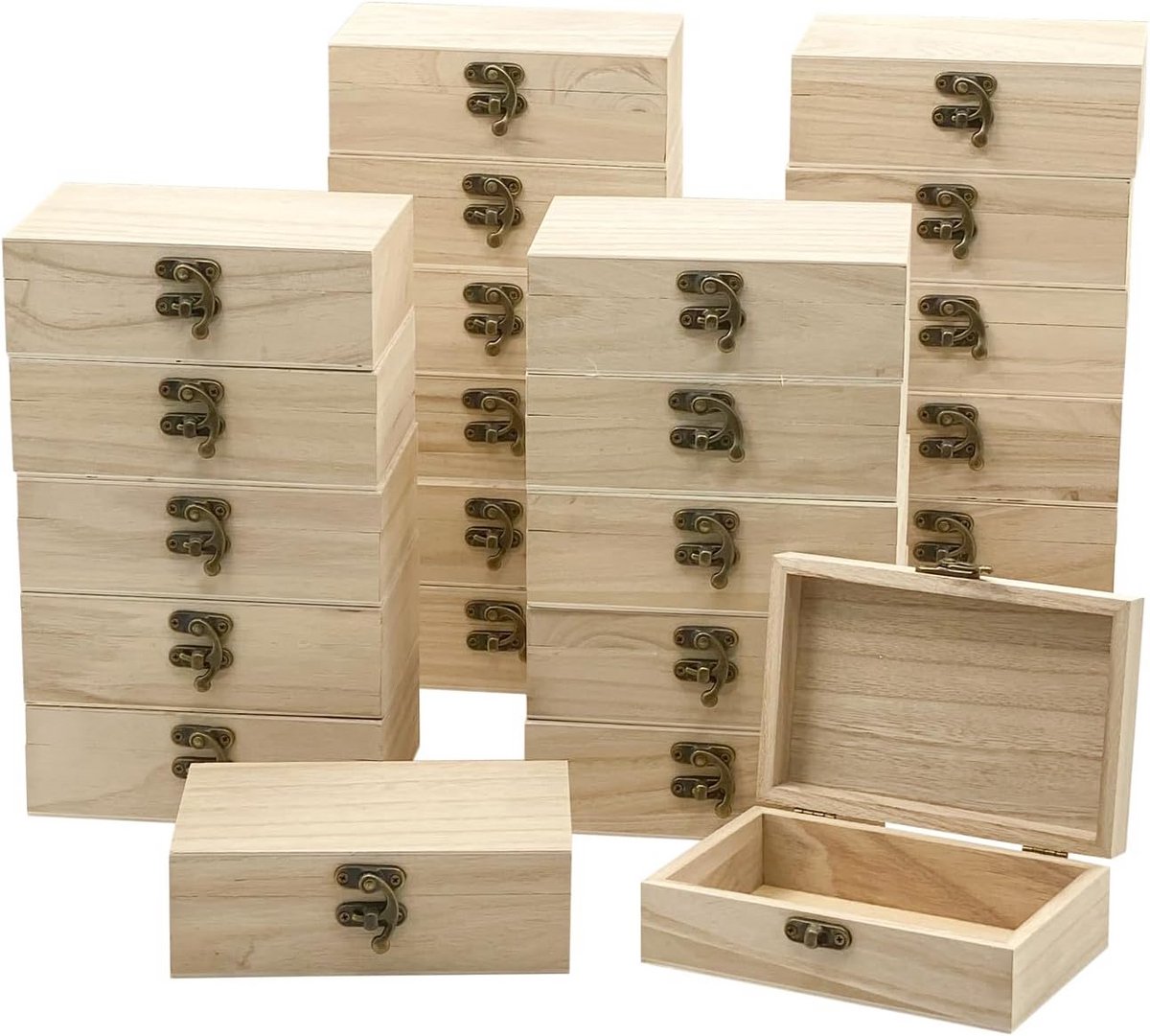24x Kleine Houten Doosjes met Deksel voor Knutselen en Sieraden Opslag