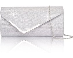 Clutch voor dames, glanzende avondtassen, enveloptassen, portemonnees met afneembare ketting voor dames, elegante schoudertassen voor vrouwen, bruidsjurk, gala, bruiloft, feest (Zilver)