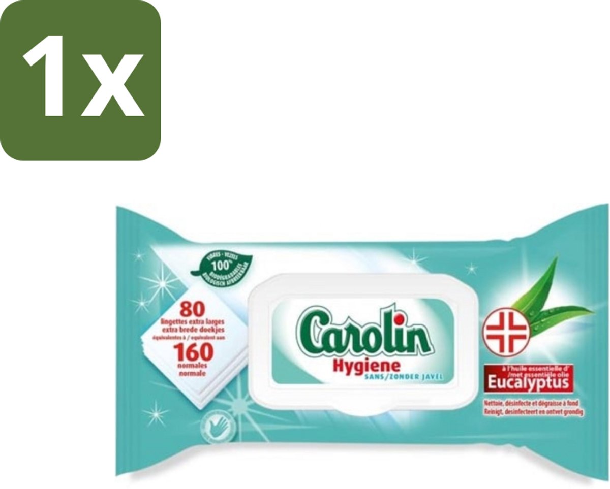 1 x Carolin - Schoonmaakdoek - Hygiene doekjes - Extra breed - Met Eucalyptus Olie - 80 Doekjes - Schoonmaakdoek - Hygiëne Doekjes - Eucalyptusolie - Reinigingsdoek - Hygiëne