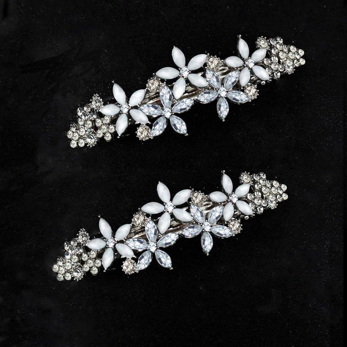 2x Zilveren Haarspeldjes met Strass Bloemen voor Dames Bruiloft Feest