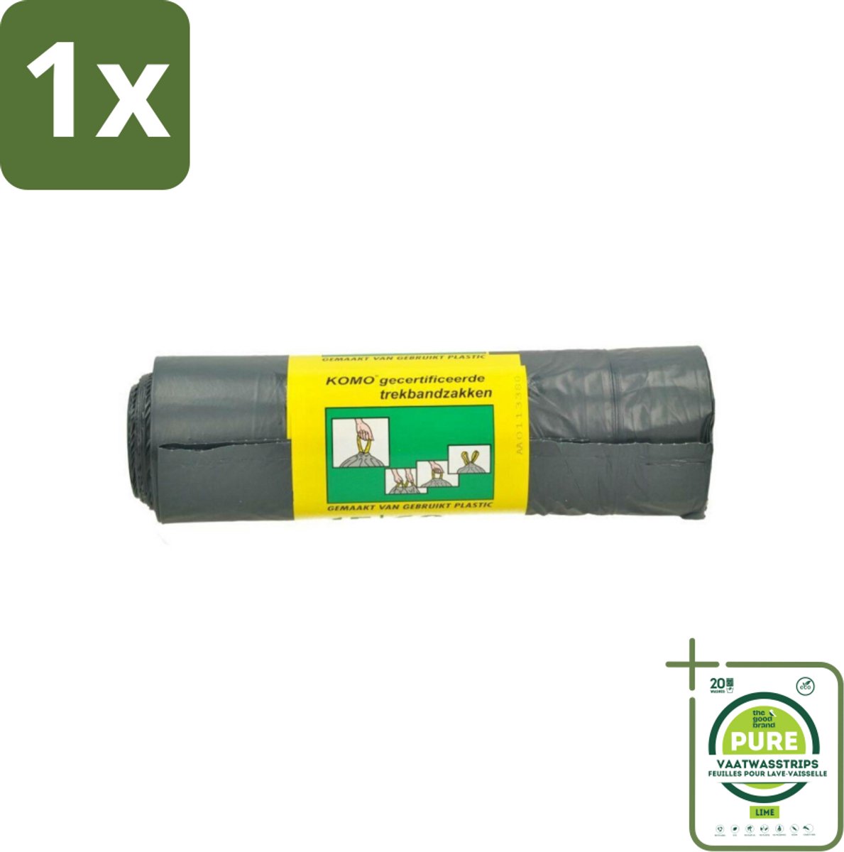 1 x Komo Vuilniszakken Trekband 60L 15 stuks per verpakking - Afvalzakken - Afvalzakken Met Trekband - Afvalzakken 60 Liter - Afvalzakken Grijs - Afvalzakken Stevig