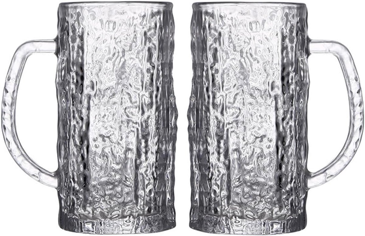 Set van 2 Grote Bierglazen 485ML - Klassieke Bierpullen met Gletsjer Patroon
