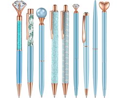 Set van 9 Luxe Metalen Kristallen Ballpennen met Glitter - Prachtig Schrijfwaar voor Kantoor en Cadeau