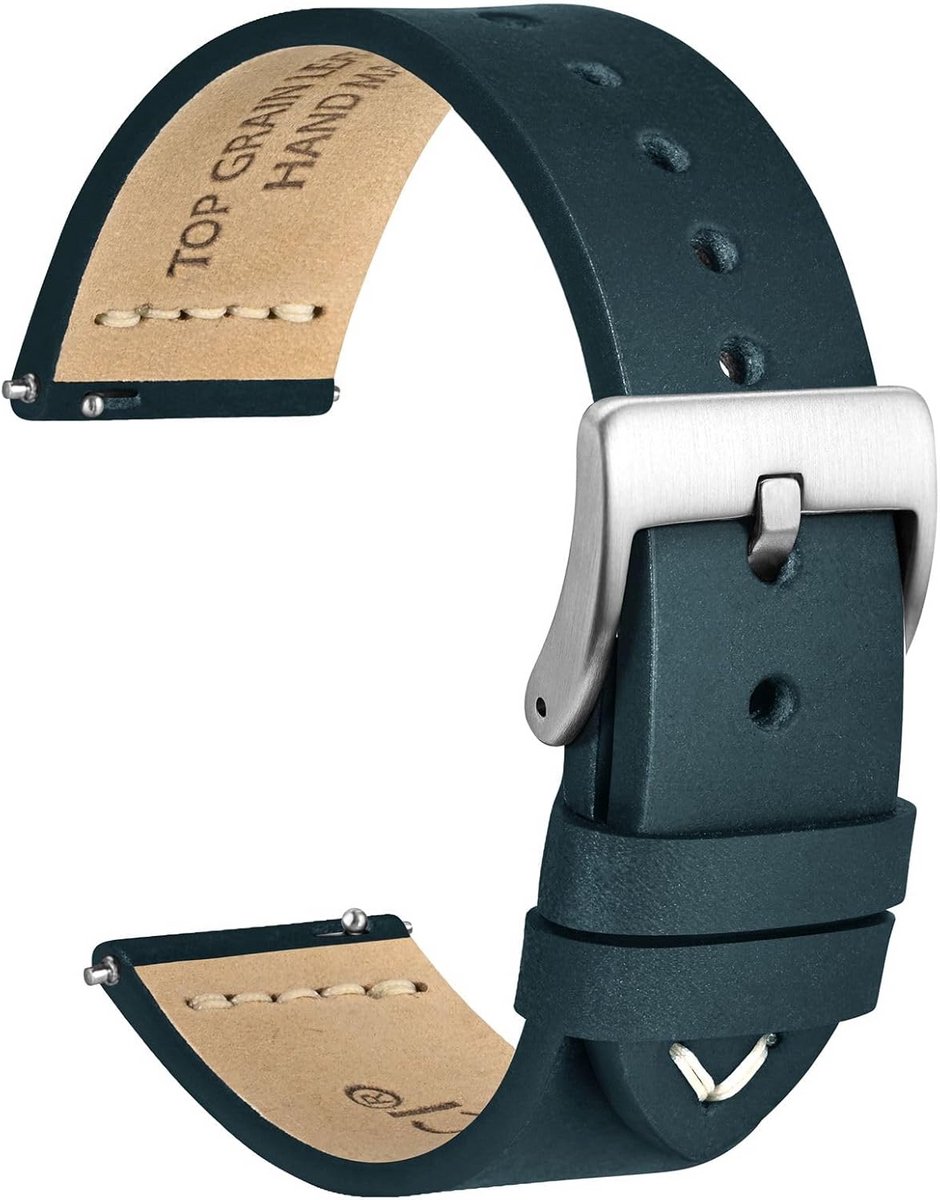Leren Horlogeband met Snelsluiting - Hoogwaardig Leer en RVS Gesp - Geschikt voor Herenhorloges (18, 20, 22 mm)