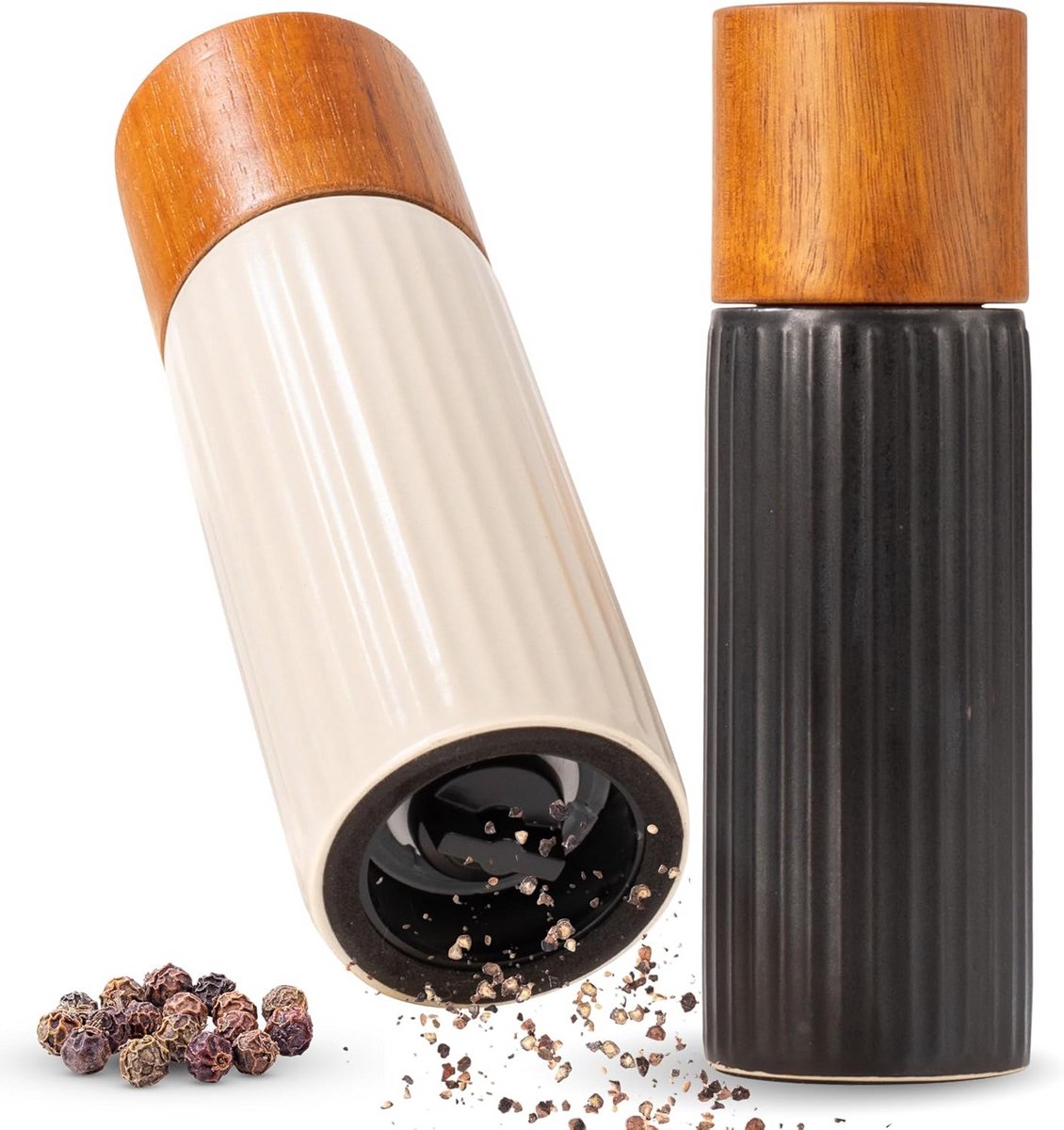 Set van 2 Kruidenmolens Zout en Peper in Steengoed en Hout
