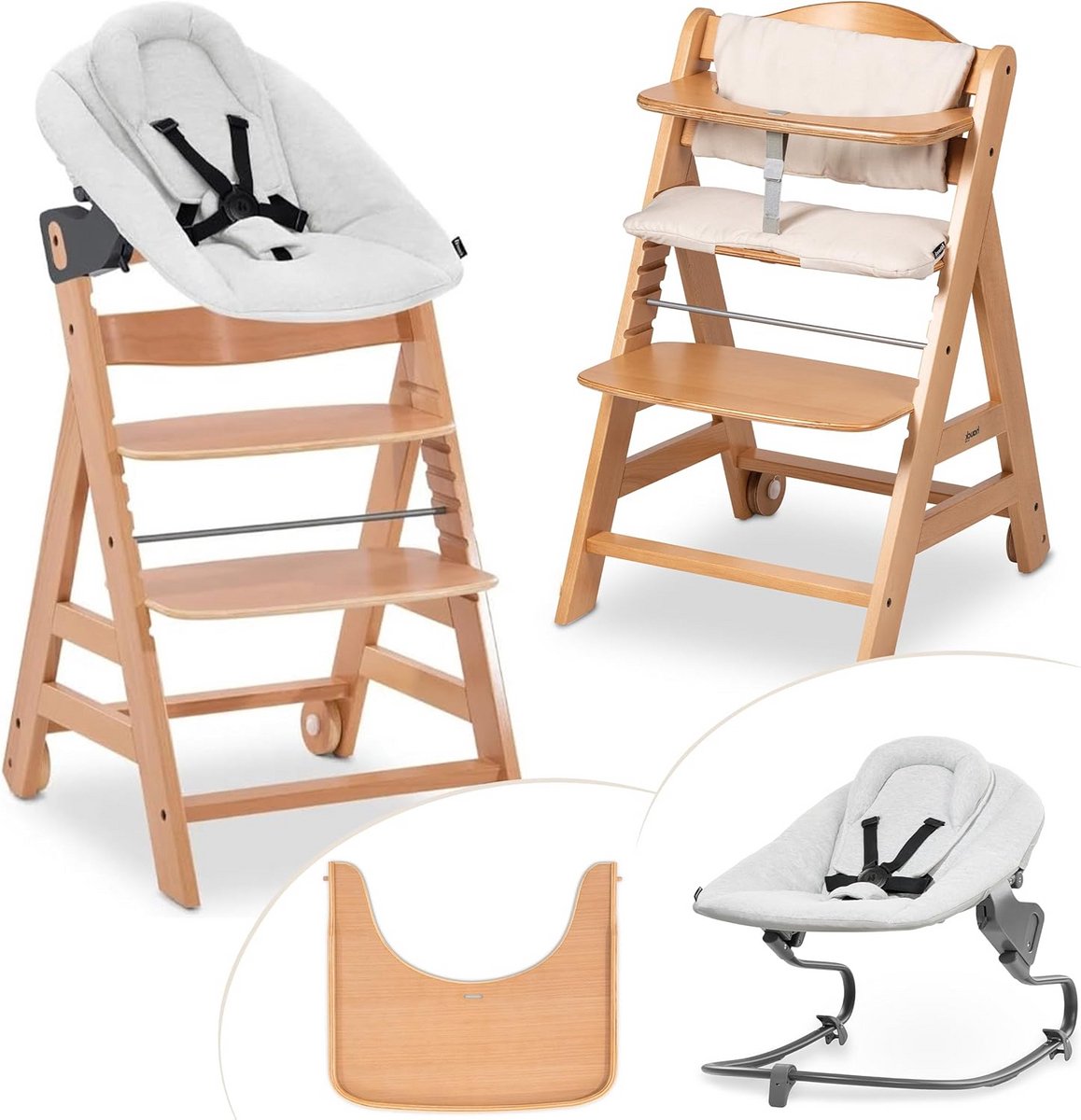 Houten Kinderstoel Vanaf Geboorte met Babywipstoel en Zitkussen