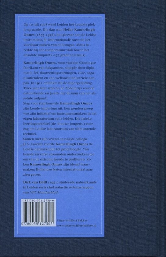 Boekomslag met tekst over Heike Kamerlingh Onnes, met ISBN en uitgever.