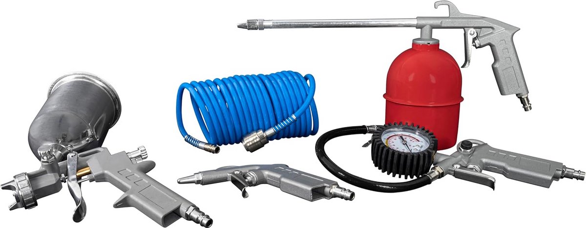5-delige Perslucht Werkset met Spuitpistool en Bandenpomp
