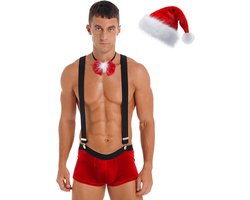 Heren Sexy Kerst Lingerie Set String Boxershort Kerstman Kostuum