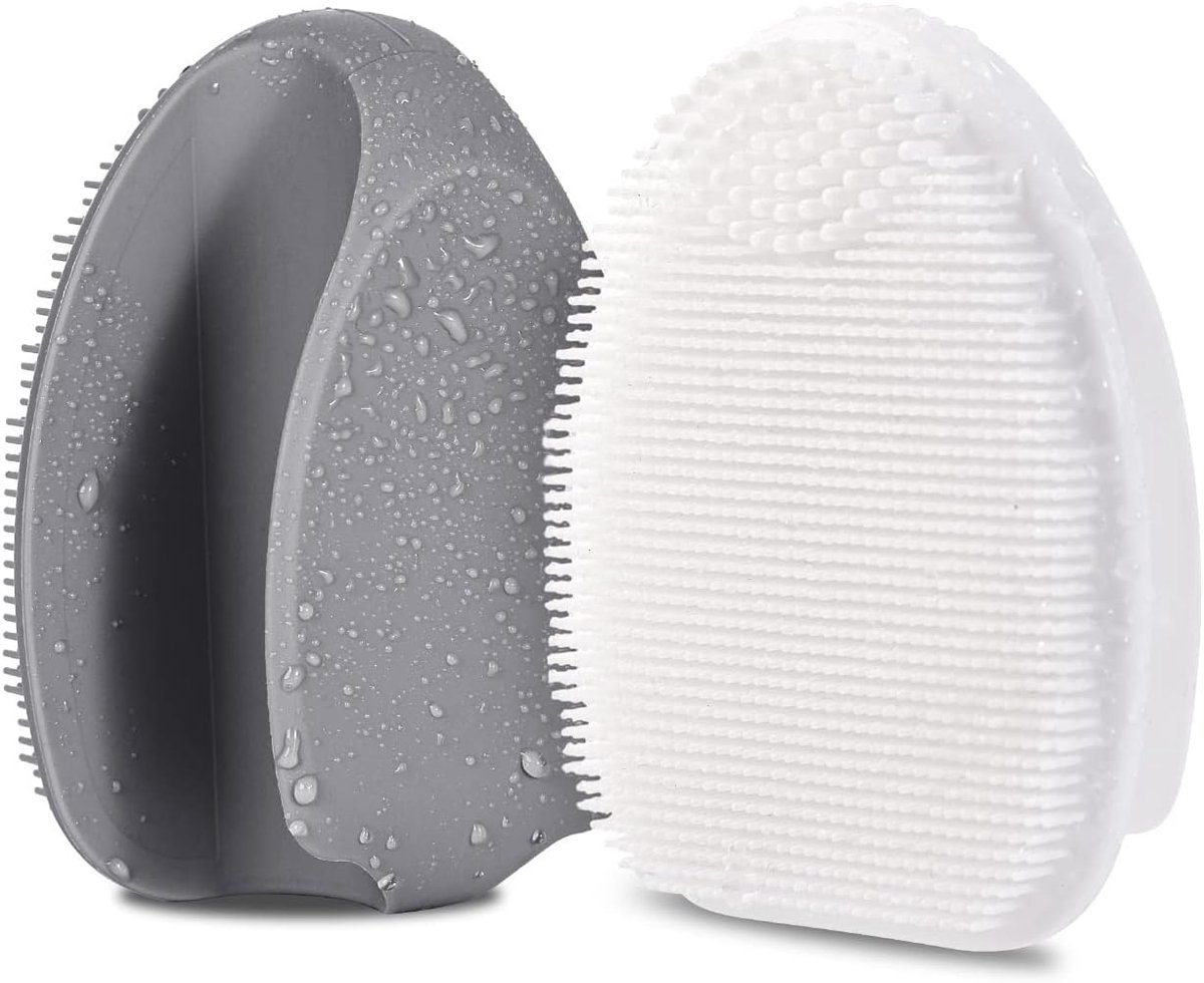 Gezichtsreinigingsborstel van siliconen, peeling-massageapparaat, verwijdert mee-eters, reiniging van de poriën, ideaal voor vrouwen en mannen, alle huidtypes (grijs + wit)