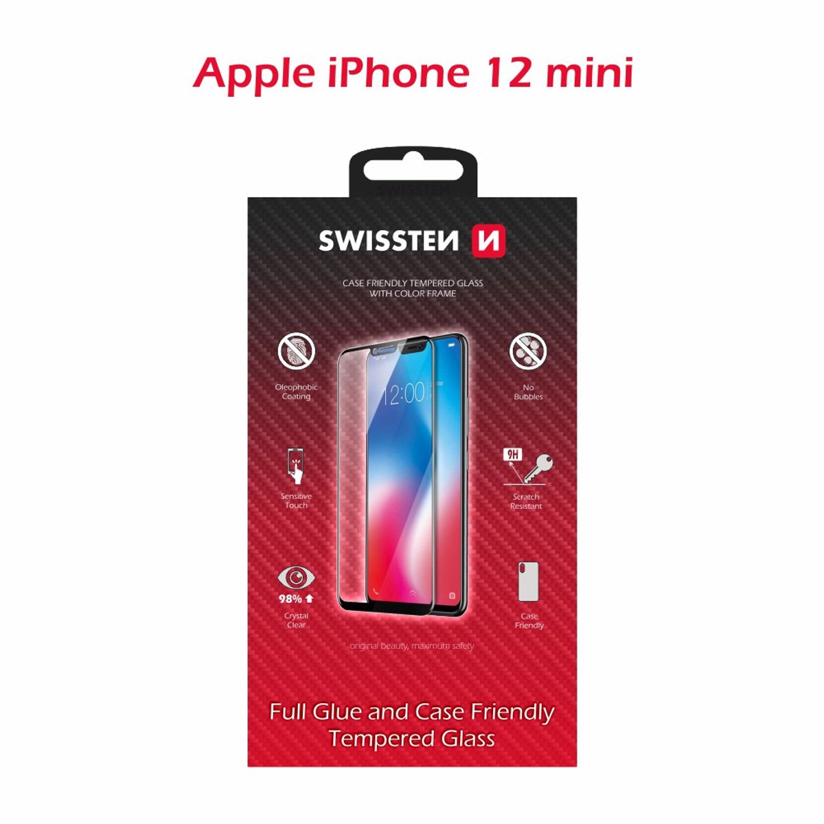 Swissten iPhone 12 Mini Tempered Glass - 54501775 - Full Glue - Black