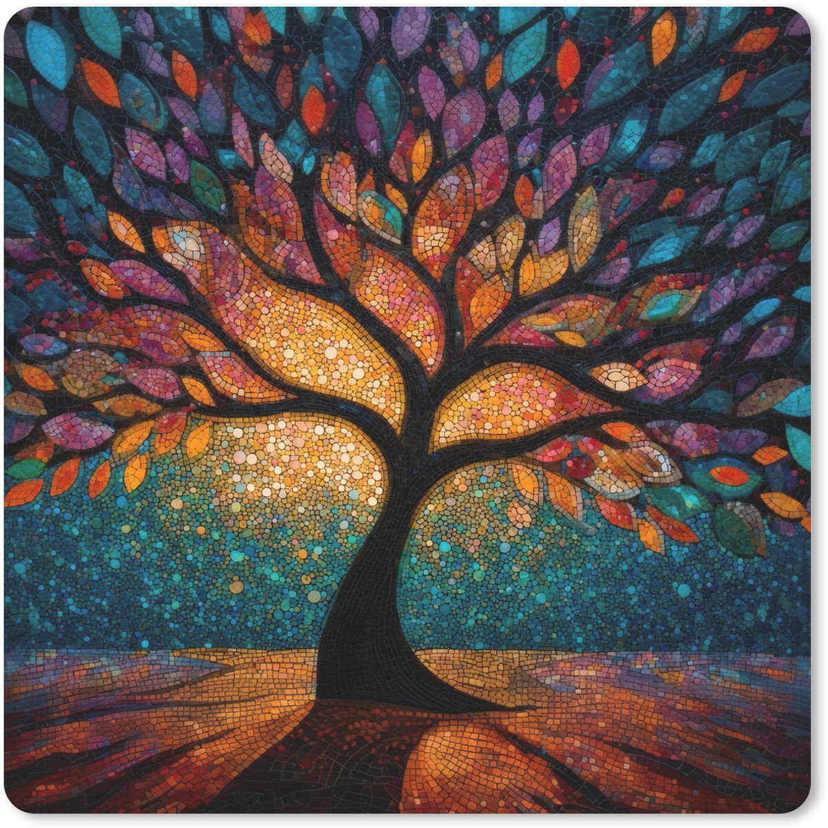 Muismat 30x30 cm - Mousepad Mozaïek - Kleurrijk - Boom - Takken - Muismatten