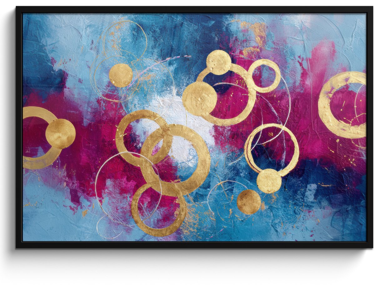FrameYourWall Poster in lijst - Fotolijst 120x80 cm - Posters - Cirkels - Goud - Abstract - Posterlijst zwart - Decoratie - Wanddecoratie woonkamer - Muurdecoratie slaapkamer