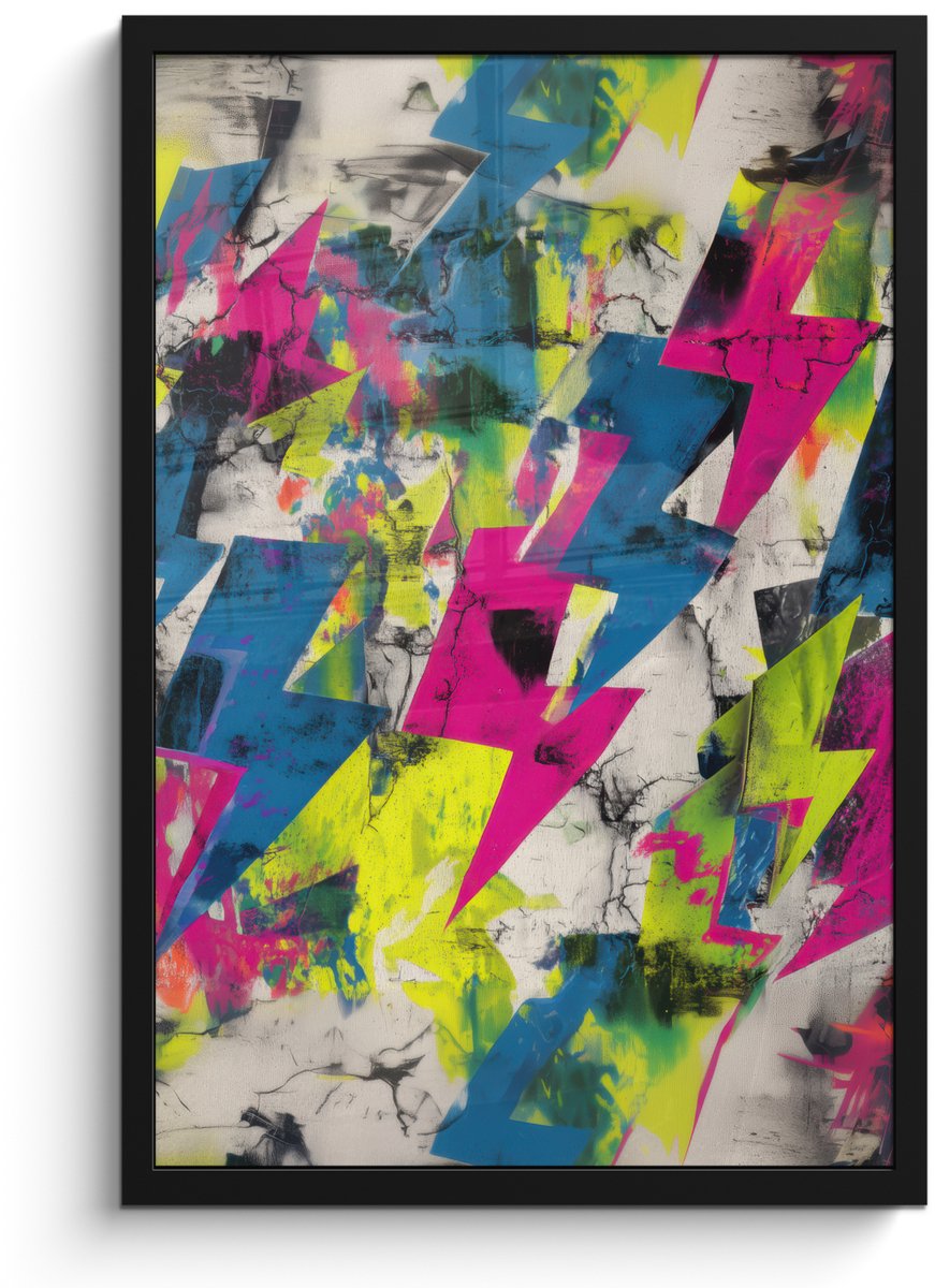 FrameYourWall Poster in lijst - Fotolijst 40x60 cm - Posters - Bliksemschichten - Patroon - Marmer - Kleuren - Posterlijst zwart - Decoratie - Wanddecoratie woonkamer - Muurdecoratie slaapkamer Bliksemschichten - Patroon - Kleuren