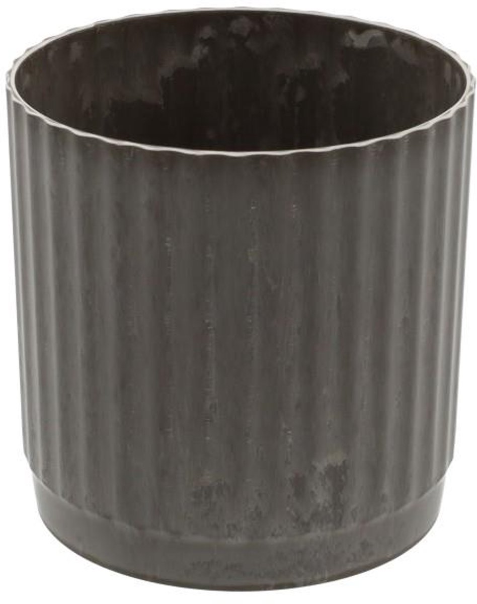 HBX natural living bloempot kunststof ribbel grijs 14x15,5cm decoratie.