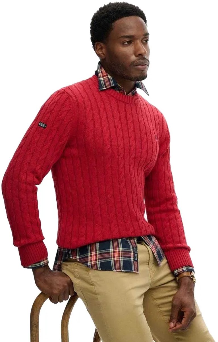 Superdry Katoenen Kabelgebreide Crew Trui Heren Sweaters Rood
