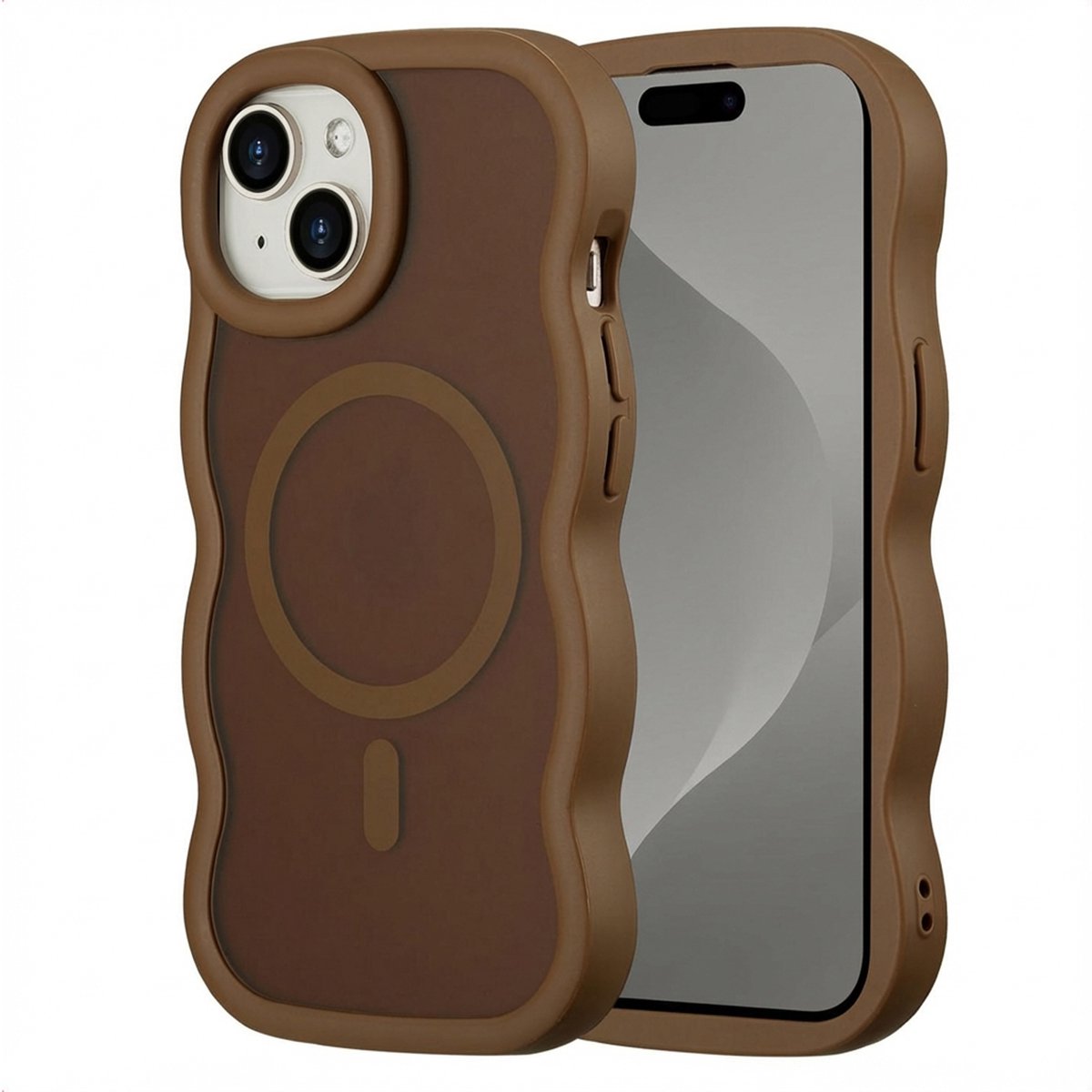 Selencia Wavy Case - Golvend Hoesje geschikt voor Apple iPhone 15 - Mocha Brown