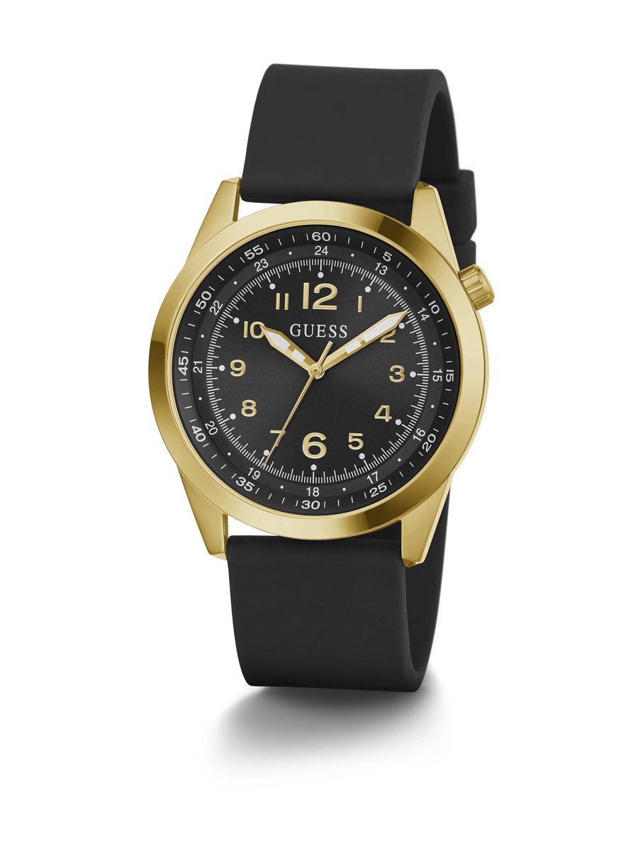 Guess Max Analoog Horloge Goud En Zwart Kast: 100% Roestvrij Staal | Armband: 100% Siliconen 42 GW0494G2