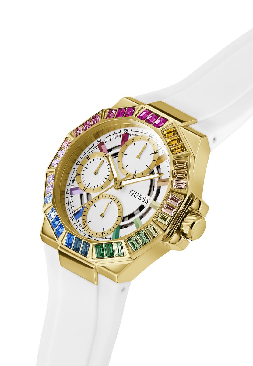 Guess Selene Kwarts Analoog Horloge Wit Case: 100% Recycled Steel | Armband: 100% Silicone 39 GW0779L1