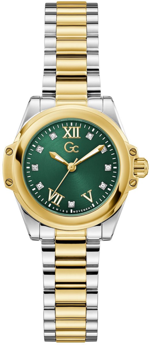Gc Gc Bolt Lady Mini Quartz Analoog Horloge Zilver En Geel Goud Case: 100% Stainless Steel | Armband: 100% Stainless Steel 30 mm Z58001L1, Z58002L9