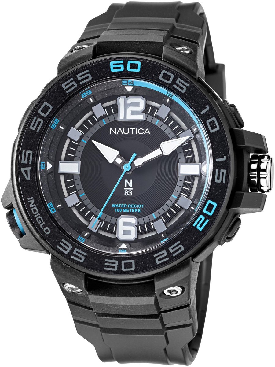 Nautica Coronado Bay Quartz Analoog Horloge Zwart Material 100% Bio-Ceramic 100% Puarmband 48 mm NAPCNF109
