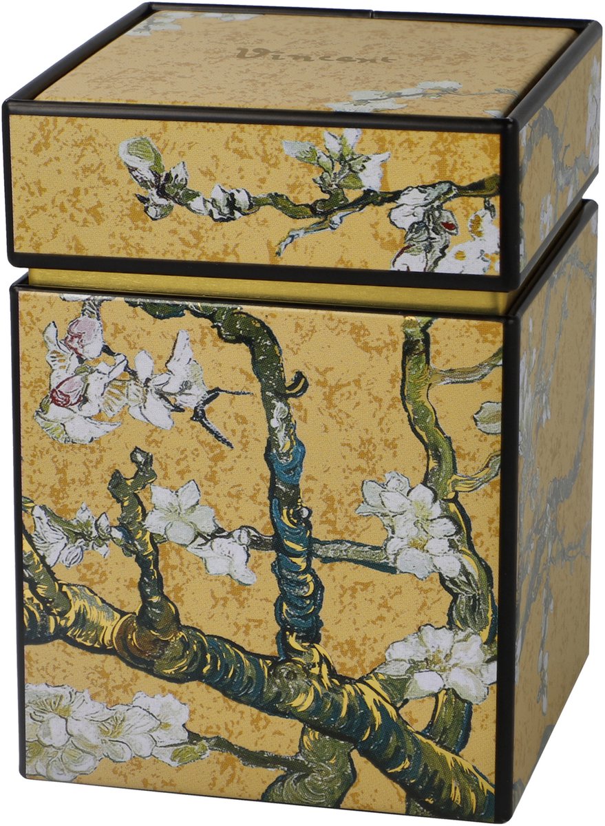 Goebel - Vincent van Gogh | Theedoos Amandelboom Goud | Metaal - 11cm - bewaardoos - 4 stuks