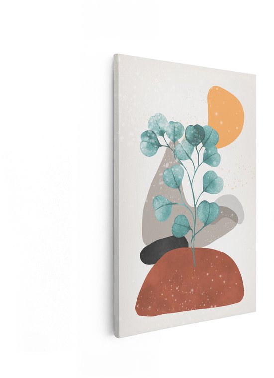 Artaza Canvas Schilderij Abstract - 40x60 cm - Wanddecoratie Eucalyptus - Muurdecoratie Boho - Decoratie Geometrisch Modern