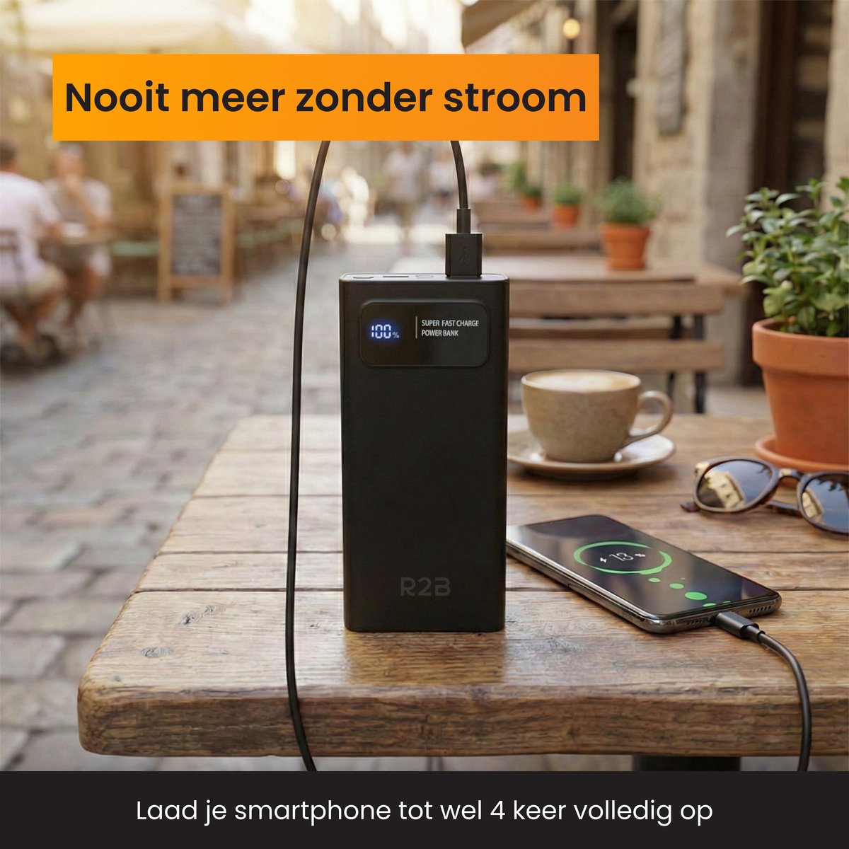 R2B Powerbank 10000 mAh Snellader Zwart - afbeelding 3