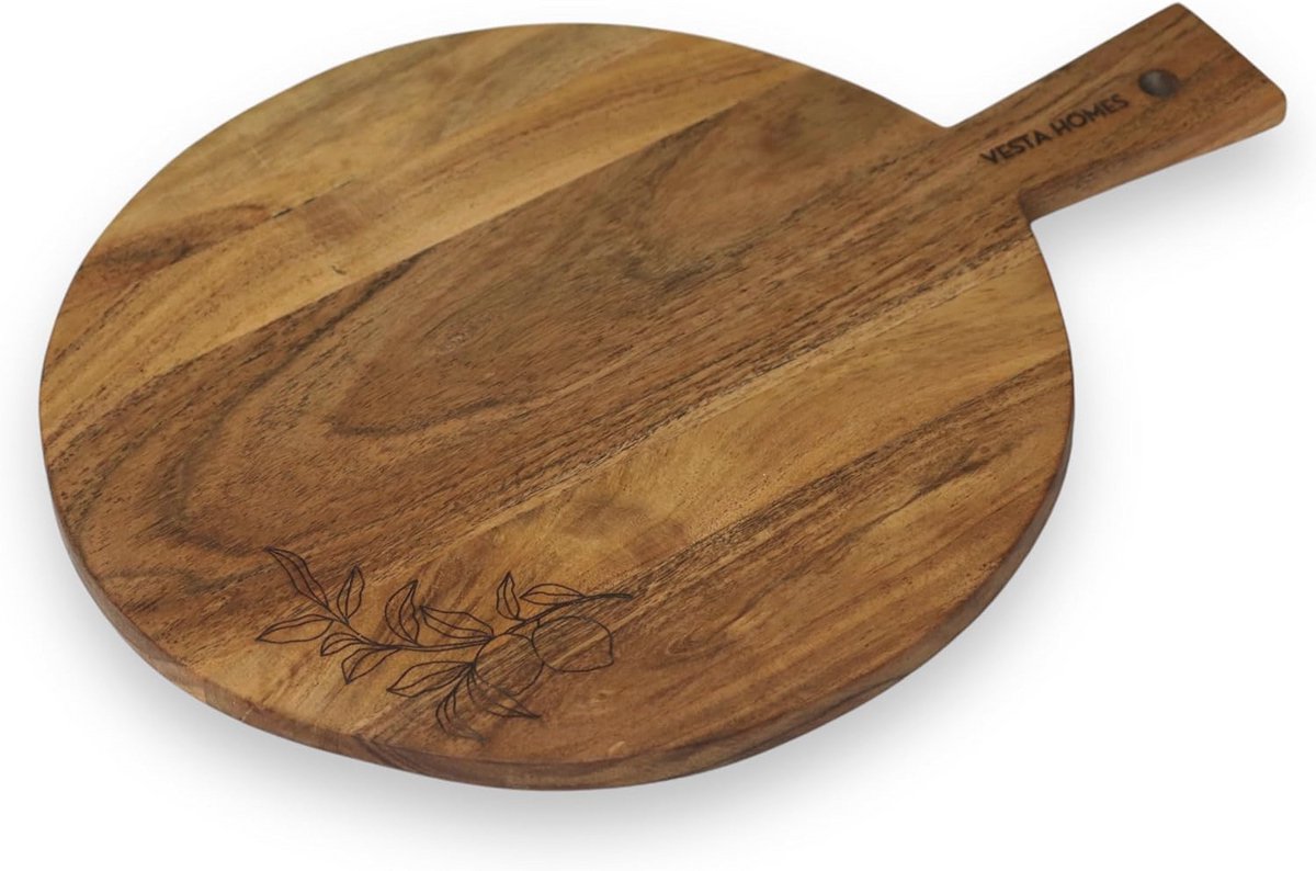 Houten Ronde Snijplank voor Pizza, Groenten, Fruit en Kaas - 44 x 33 x 1,5 cm
