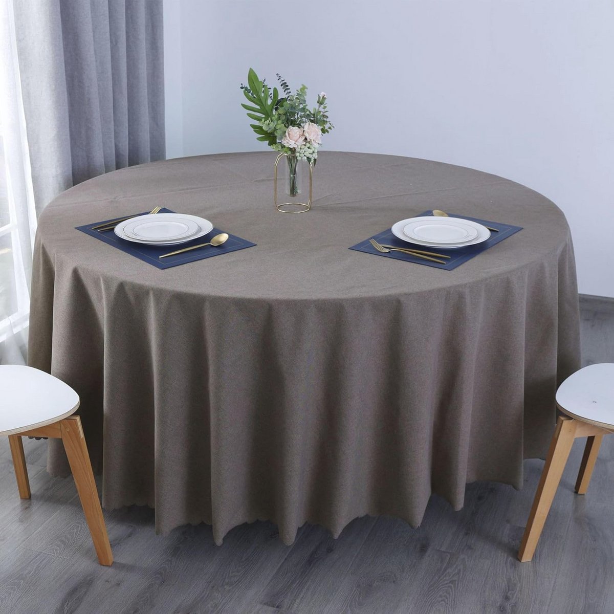 Vuilafstotend Rond Tafelkleed voor Keuken en Eetkamer - Diameter 160 cm - Donkerbruin
