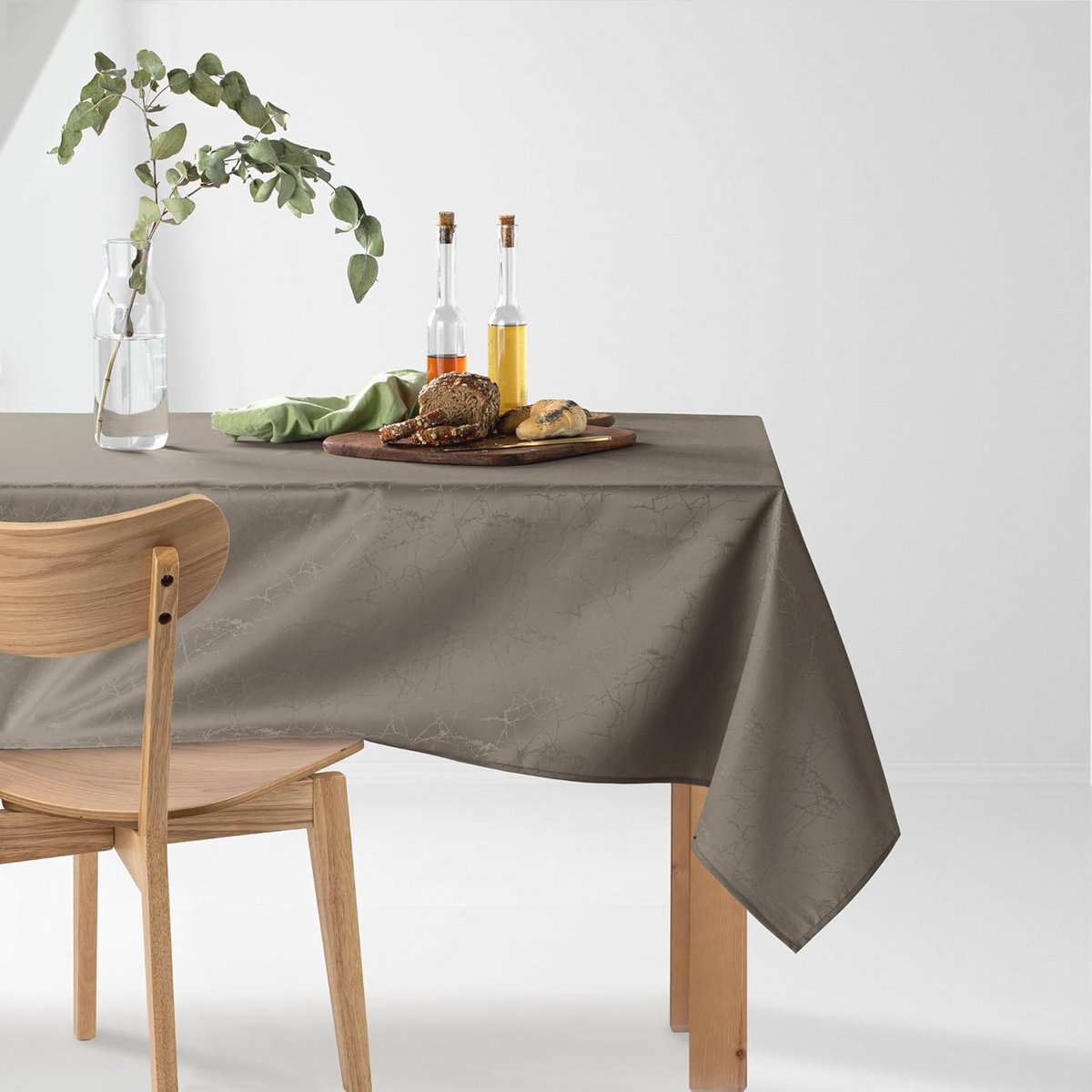 Ovaal Tafelkleed 140 x 240 cm - Beige - Afwasbaar - Marmerpatroon