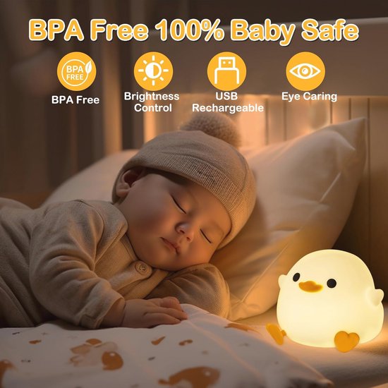 Leuke Dodo Eendenlamp - Squishy Siliconen Nachtlampje voor Kinderen - Oplaadbaar - Timer & Dimmer - Perfecte Geschenken voor Slaapkamer van Merkloos — afbeelding 2
