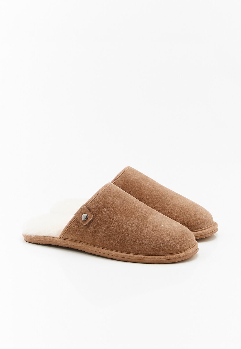 Damart - Thermolactyl pantoffels met rundsplitleren bovenwerk - Heren - Bruin - 42