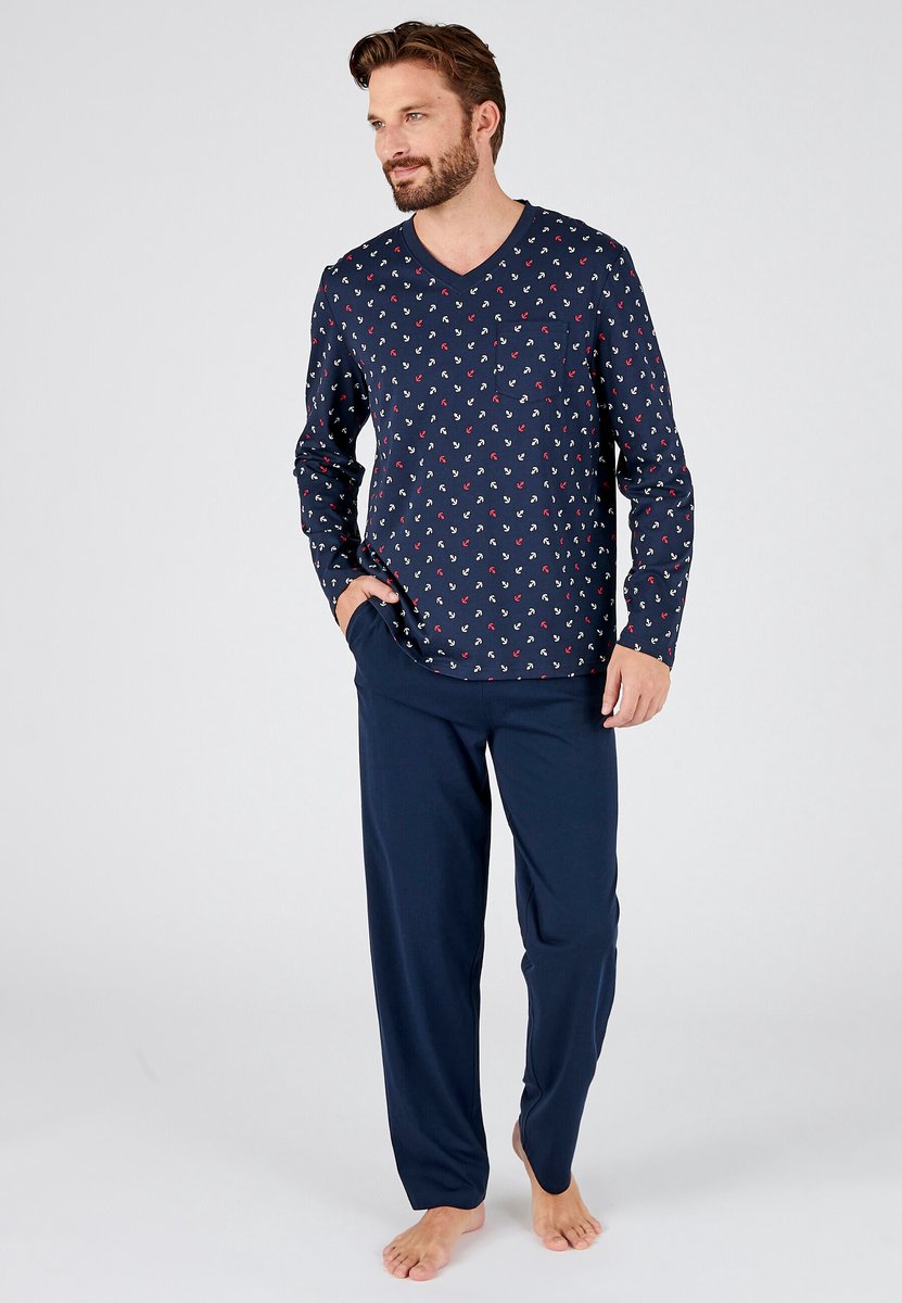 Damart - Pyjama van puur gekamd jersey katoen - Heren - Blauw - L