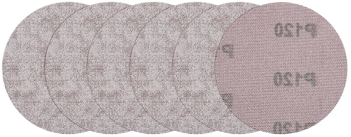 Mesh-slijpschijf voor gipsplaten - korrel 120 - 125 mm - 30 stuks - stofdicht schuurpapier - haakhouder en ring - stucwerk en vloeren - geschikt voor multipurpose - grijs.