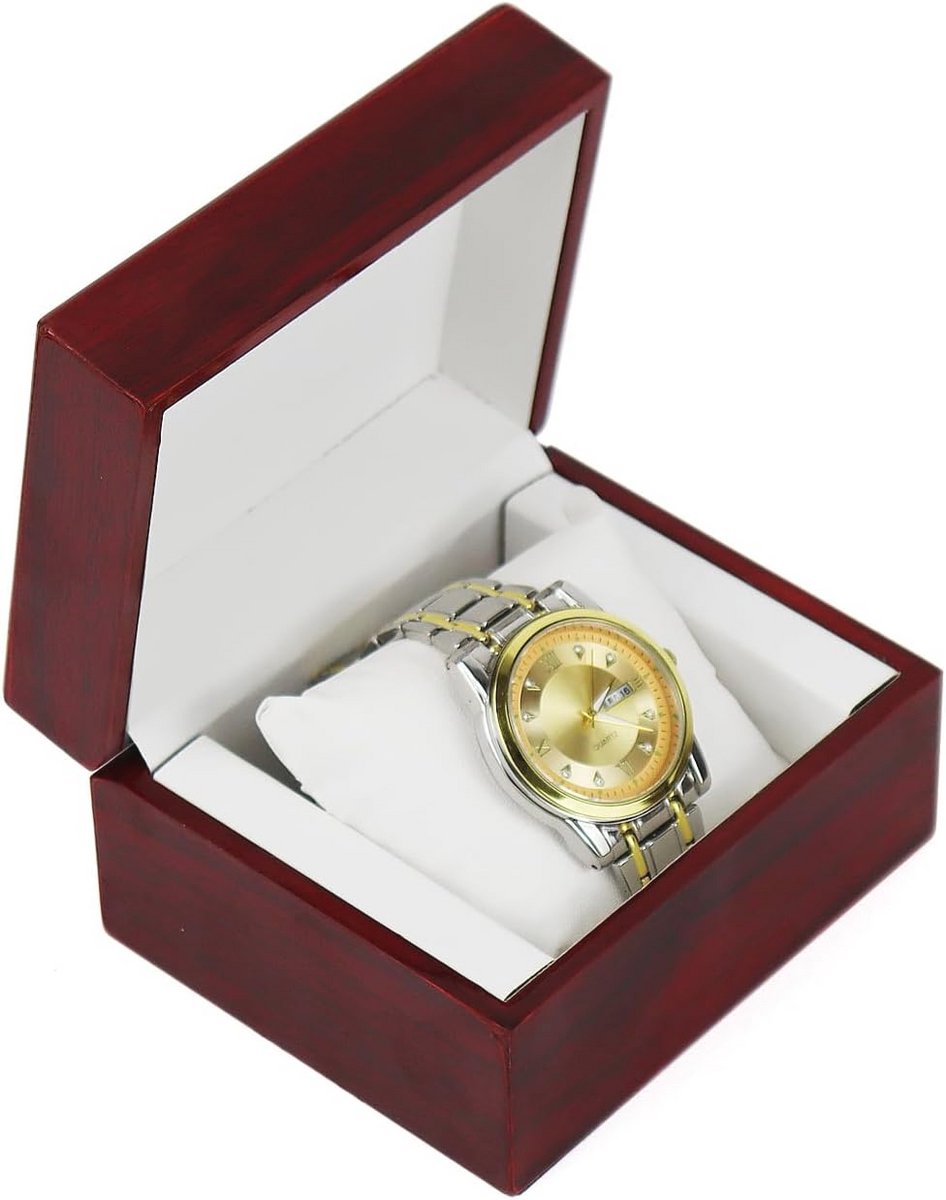 Houten horlogedoos met kussen voor luxe horloges en smartwatches - Vierkante horlogeopslag geschenkdoos met klapsluiting