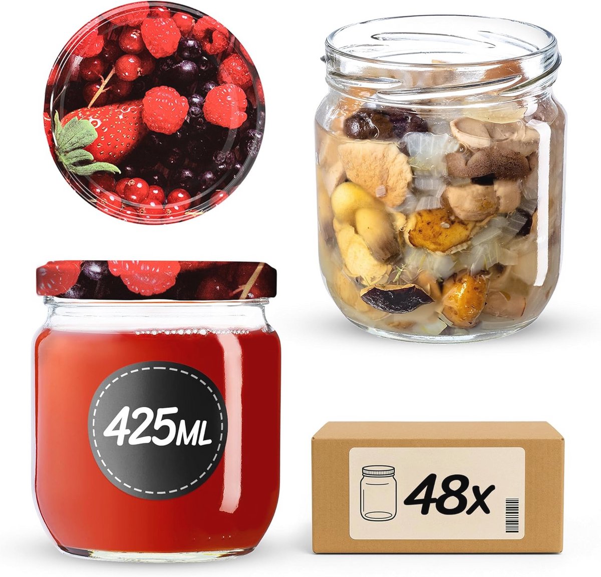 Inmaakpotten 425 ml met schroefdeksel en luchtdichte afsluiting - Set van 6