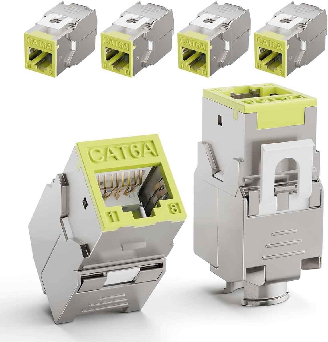 Keystone Jack Cat6A (6 stuks) - Hoge Snelheid RJ45 - Vergulde Aansluitingen voor Netwerk Kabelaansluitingen