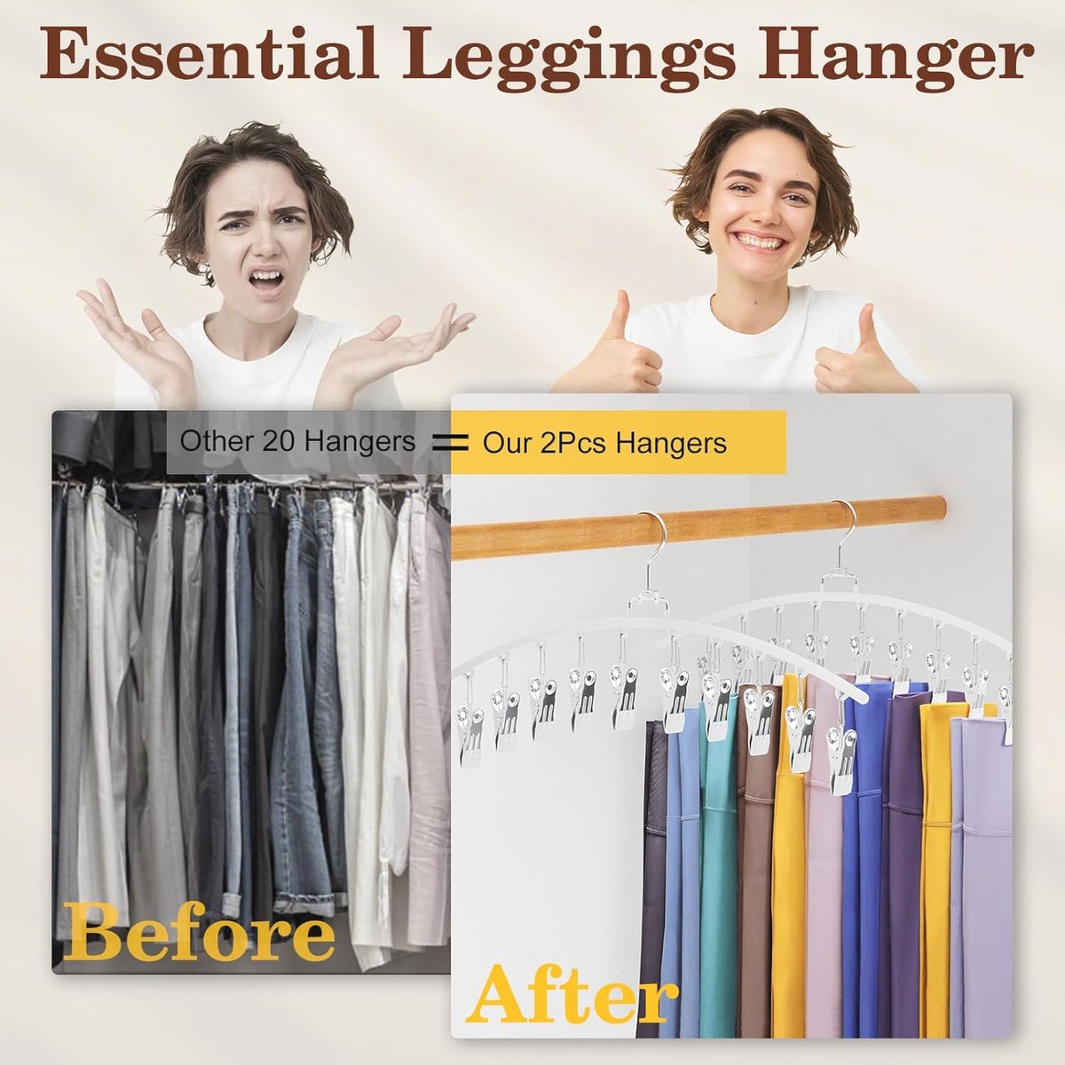 Legging Organizer voor Kledingkast - 2 Packs met 20 Clips voor Ruimtebesparing