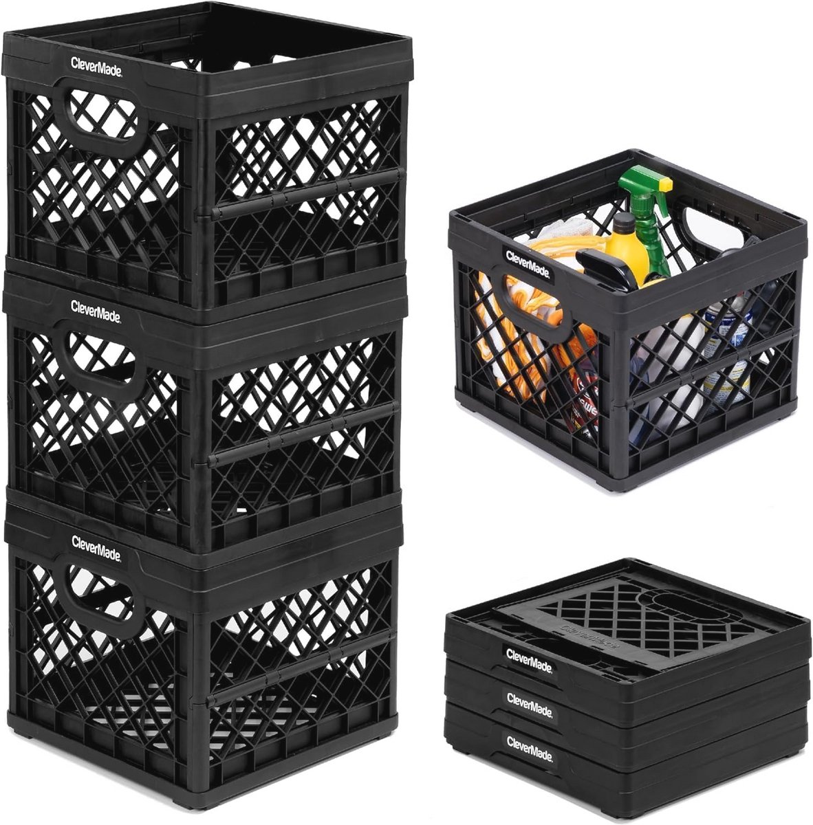 Opvouwbare Milkkrat 3PK - 25L Stapelbare Opbergbakken voor Thuis en Reis