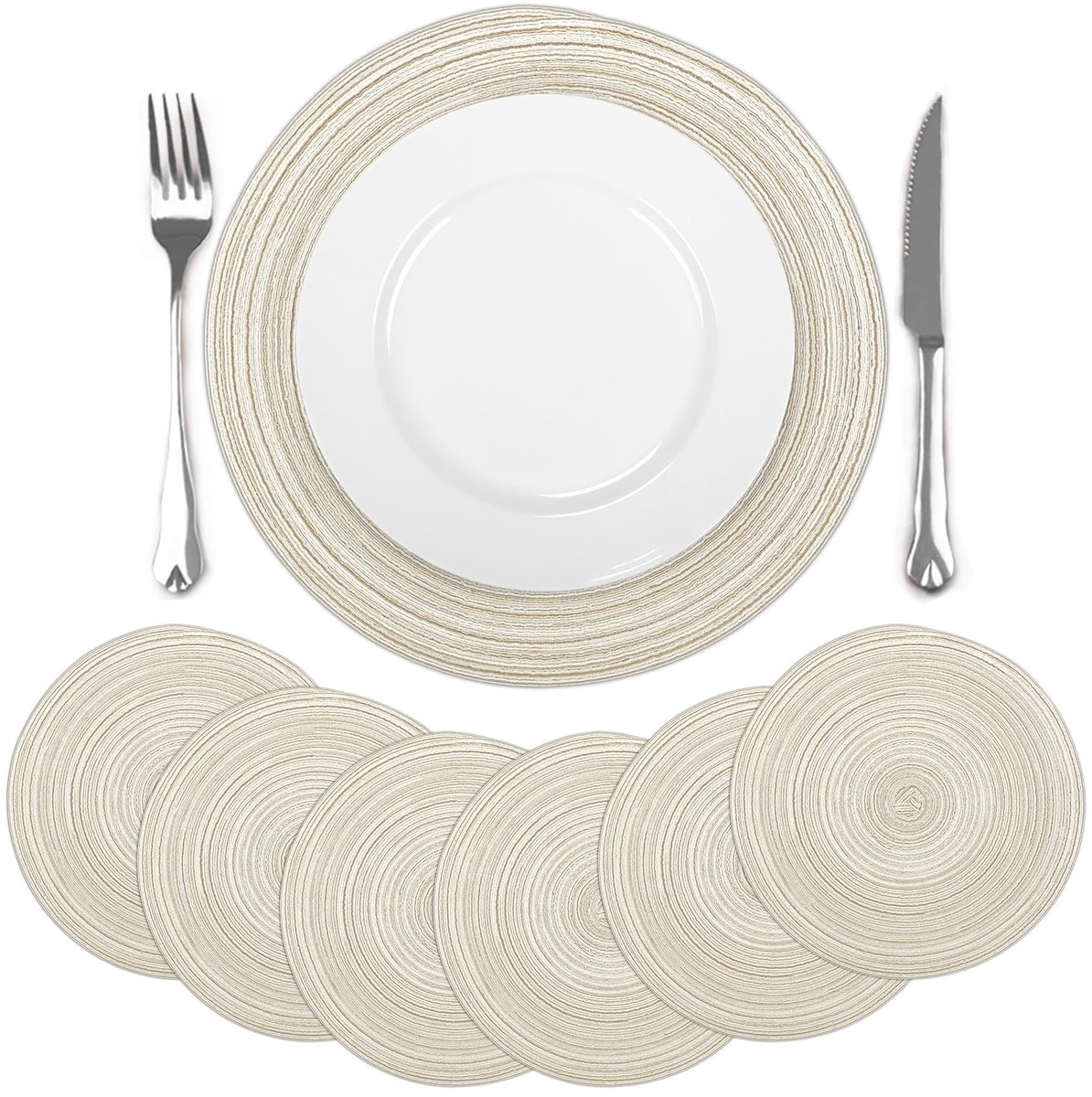 Unyqoos® Set van 6 ronde beige placemats voor stijlvolle tafelbescherming