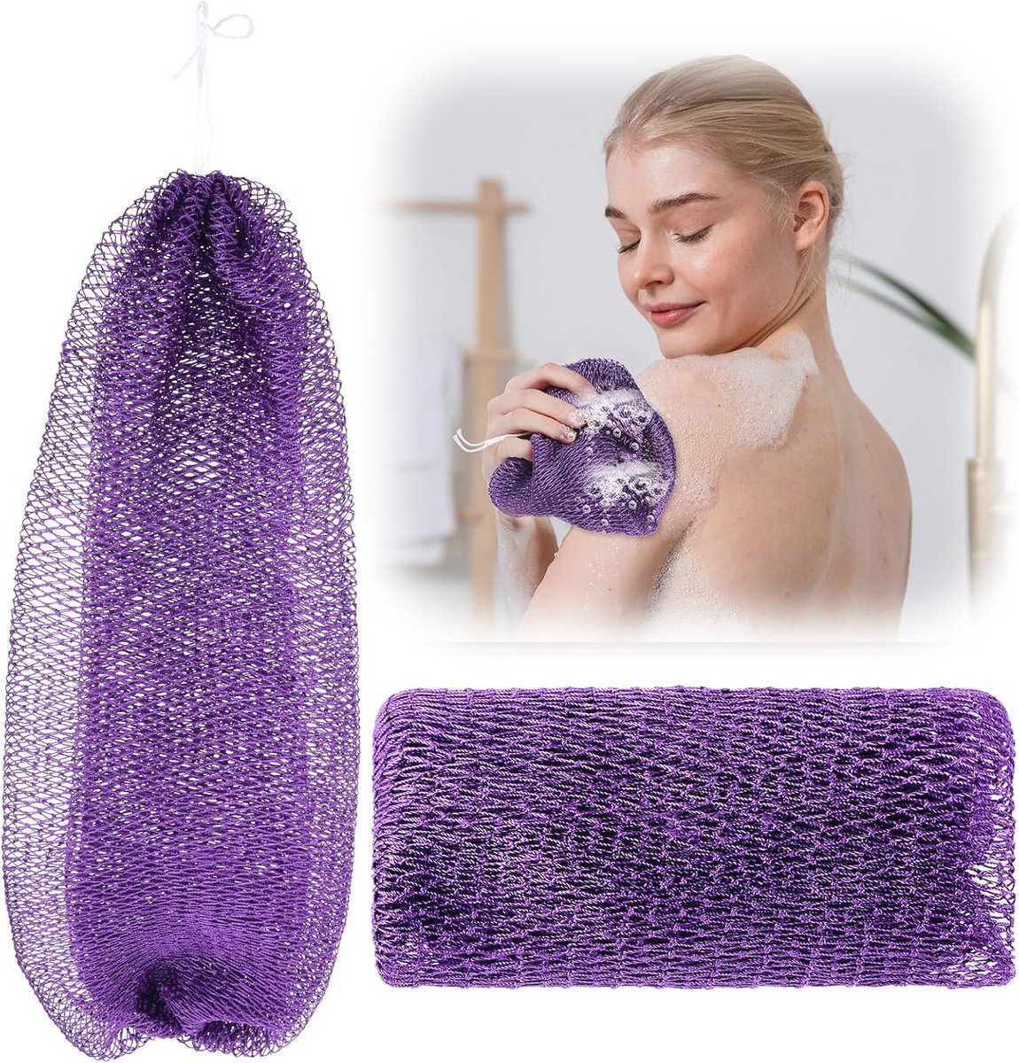 Extra lange nylon badspons 90 cm voor exfoliatie
