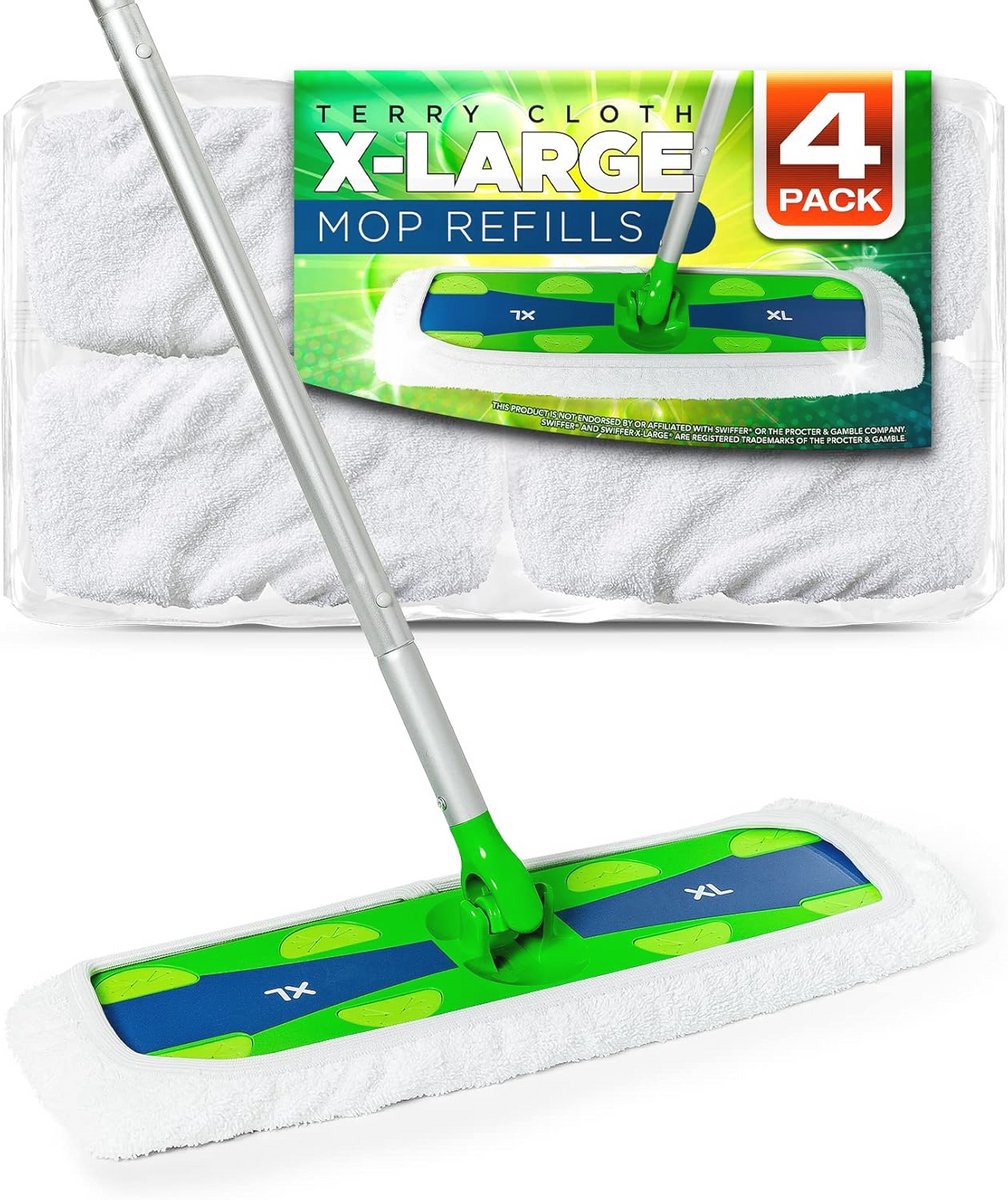 Herbruikbare X-Large Katoenen Dweilpads voor Veegmachines - 4-Pack